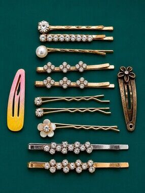Vintage Assorted Rhinestone Floral Bobby Pin Hair Slides